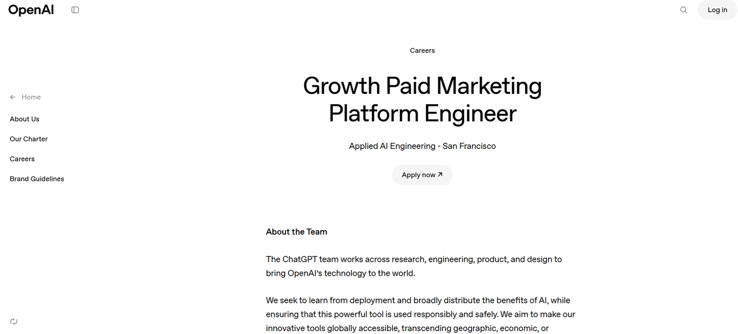 OpenAI Growth Paid Marketing Platform Engineer álláshirdetés – Wayback Machine archívum