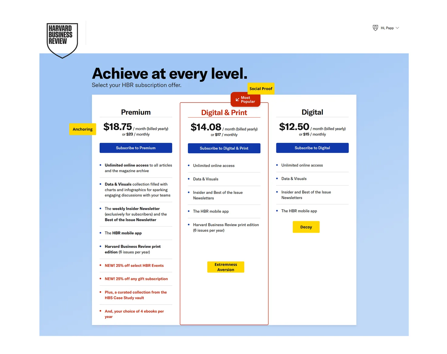 Harvard Business Review decoy effektus kutatás képernyőmentés